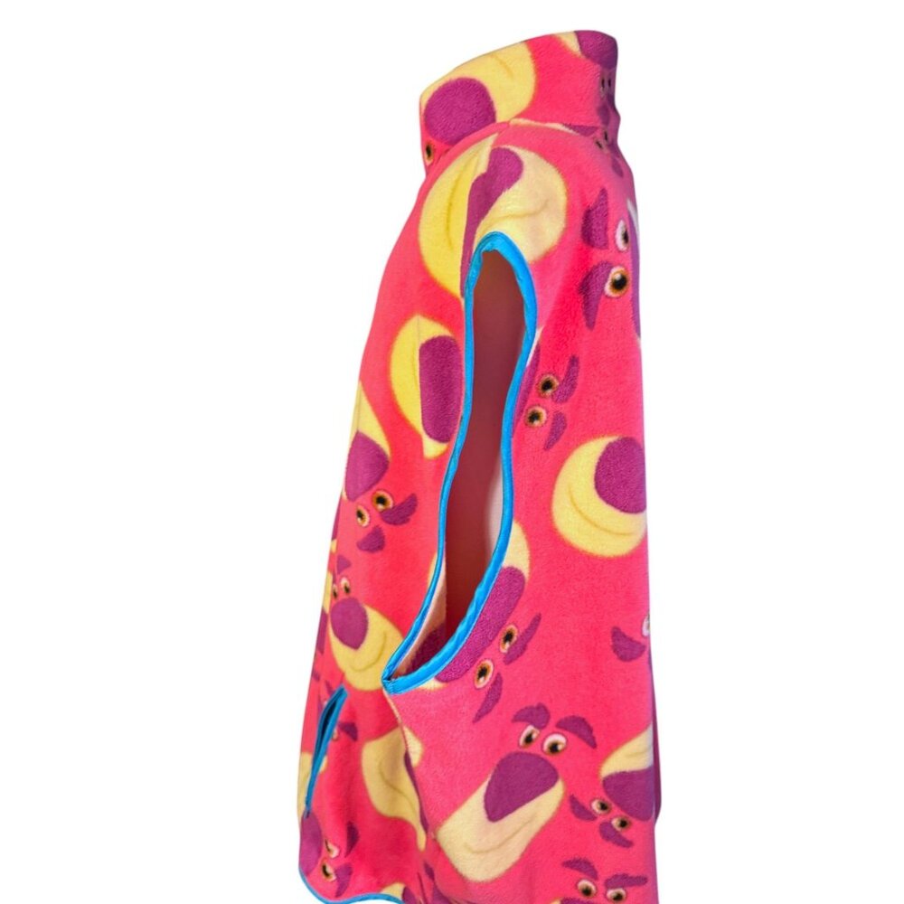 Disney Lotso Fleece Vest Pink With Purple & Yellow Faces Zippered Front Pockets - Picture 8 of 10